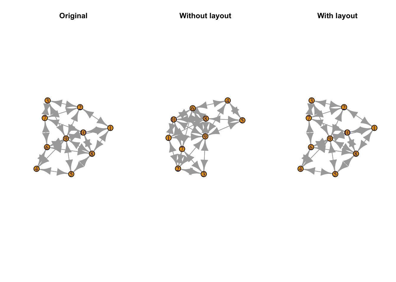 Using vertex coordinates preserves the exact layout of a network.