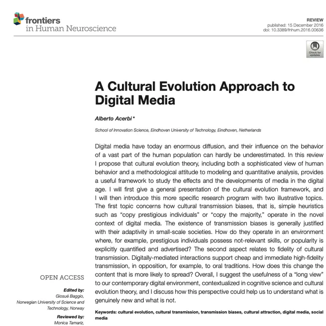 A cultural evolution approach to digital media